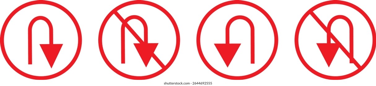 turn Right, Left, U sign set.Traffic Road Icon, traffic direction and Road safety, traffic sign icon, vector symbol,
