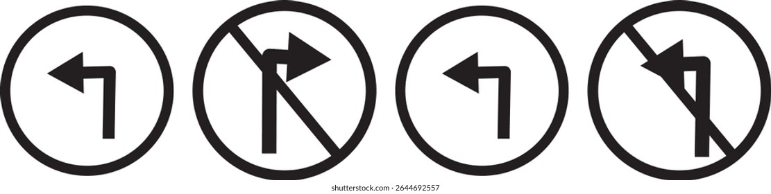 turn Right, Left, U sign set.Traffic Road Icon, traffic direction and Road safety, traffic sign icon, vector symbol,
