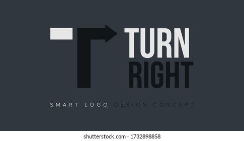 Turn right logo design concept. Smart logo design. Letter T logo design concept