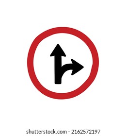 turn right or proceed straight ahead sign doodle icon, vector  illustration