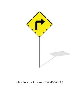 Turn right road sign on post pole vector graphics