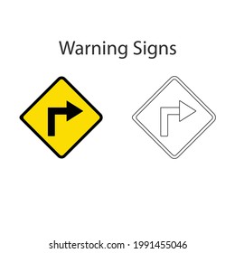 Turn right sign 2 style, Yellow vector illustration and hand drawing on white background.