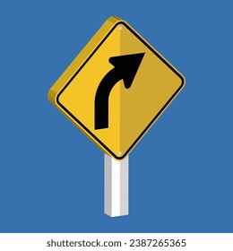 Turn Right Sign 3d shape vector illustration.