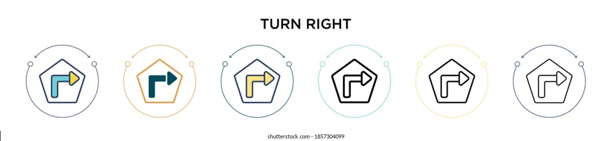 Turn right sign icon in filled, thin line, outline and stroke style. Vector illustration of two colored and black turn right sign vector icons designs can be used for mobile, ui, web