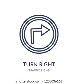Turn right sign icon. Turn right sign linear symbol design from Traffic signs collection. Simple outline element vector illustration on white background