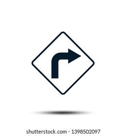 Turn Right Sign Icon Vector Logo Template. Arrow Pointer Flat Design