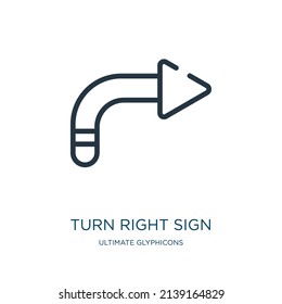 gire el icono de la línea delgada del signo derecho. flecha, iconos lineales a la derecha del concepto de glifos finales, signo de contorno aislado. Elemento de símbolo de ilustración vectorial para diseño web y aplicaciones.
