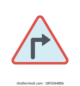 Turn Right Traffic Road Sign  in solid black flat shape glyph icon, isolated on white background