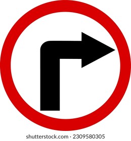 Turn right traffic road sign. Vector Illustration, Isolated on White background. Replaceable vector design.