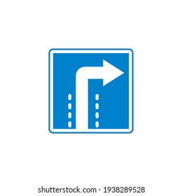 Biegen Sie rechts Traffic Schild flach Symbol, Vektorzeichen, buntes Piktogramm einzeln auf weiß. Symbol, Logo-Abbildung. Flaches Design