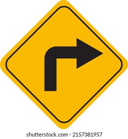
Turn Right Traffic Sign Icon Flat Style Highway road warning symbol, arrow vector illustration isolated transparent background