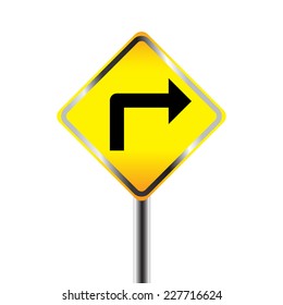 Turn Right traffic sign on white background