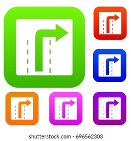 Turn right traffic sign set icon in different colors isolated vector illustration. Premium collection