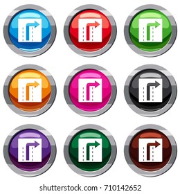Turn right traffic sign set icon isolated on white. 9 icon collection vector illustration