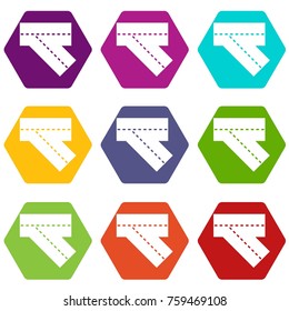 Turn road icon set many color hexahedron isolated on white vector illustration