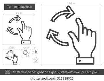 Gire para girar el icono de línea vectorial aislado en el fondo blanco. Gire para girar el icono de línea para infografía, sitio web o aplicación. Icono escalable diseñado en un sistema de cuadrícula.