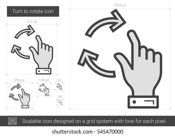 Turn to rotate vector line icon isolated on white background. Turn to rotate line icon for infographic, website or app. Scalable icon designed on a grid system.