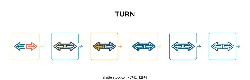 Turn signals vector icon in 6 different modern styles. Black, two colored turn signals icons designed in filled, outline, line and stroke style. Vector illustration can be used for web, mobile, ui