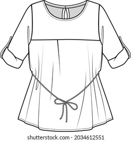 TURN UP SLEEVES WOVEN TUNIC FOR KIDS TEENS AND TODDLERS GIRLS IN EDITABLE VECTOR FILE