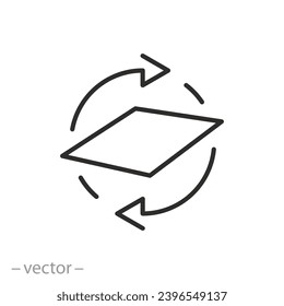 girar la superficie sobre el icono, girar o girar el plano, símbolo de línea delgada - ilustración vectorial