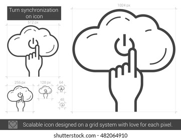 Turn synchronization on vector line icon isolated on white background. Turn synchronization on line icon for infographic, website or app. Scalable icon designed on a grid system.