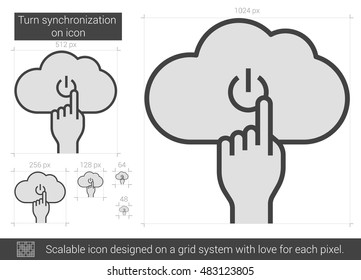 Turn synchronization on vector line icon isolated on white background. Turn synchronization on line icon for infographic, website or app. Scalable icon designed on a grid system.