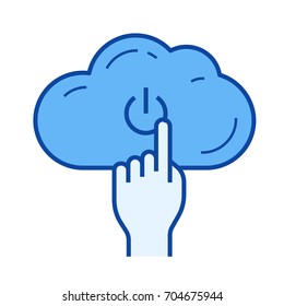 Turn synchronization on vector line icon isolated on white background. Turn synchronization on line icon for infographic, website or app. Blue icon designed on a grid system.