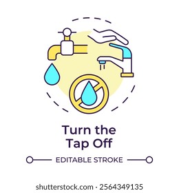 Turn tap off multi color concept icon. Water saving at home tip. Responsive consumption of liquid sources. Round shape line illustration. Abstract idea. Graphic design. Easy to use in article