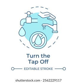 Turn tap off soft blue concept icon. Water saving at home tip. Responsive consumption of liquid sources. Round shape line illustration. Abstract idea. Graphic design. Easy to use in article