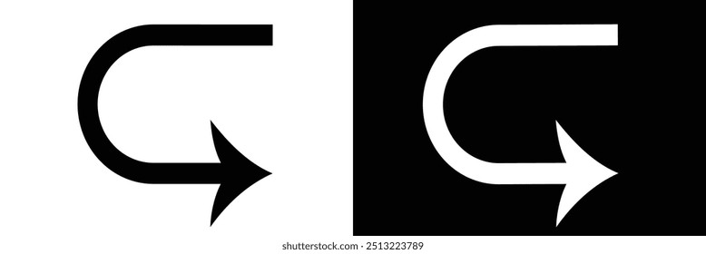 Turned arrow icon, directional arrows, U turn icon vector sign and symbol isolated on white background, U turn logo , vector illustrator.