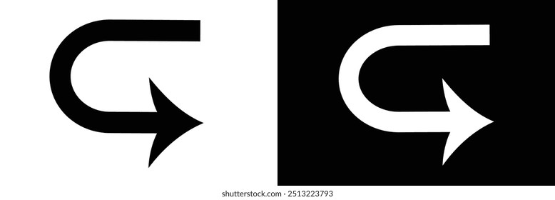 Turned arrow icon, directional arrows, U turn icon vector sign and symbol isolated on white background, U turn logo , vector illustrator.