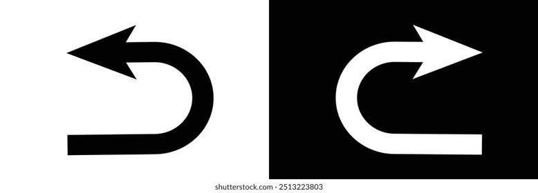 Turned arrow icon, directional arrows, U turn icon vector sign and symbol isolated on white background, U turn logo , vector illustrator.