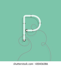 Turned off neon character P vector illustration. Neon lamp letter with wire.