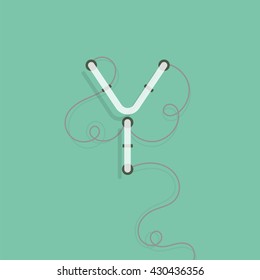 Turned off neon character Y vector illustration. Neon lamp letter with wire.