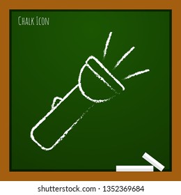 Turned on flashlight illustration. Searching flat vector icon