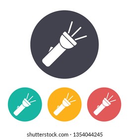 Turned on flashlight illustration. Searching flat vector icon