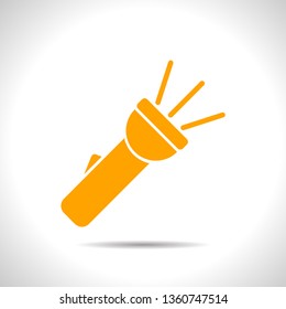 Turned on flashlight illustration. Searching flat vector icon
