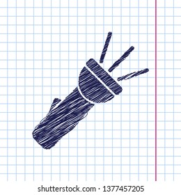 Turned on flashlight illustration. Searching flat vector icon