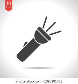 Turned on flashlight illustration. Searching flat vector icon