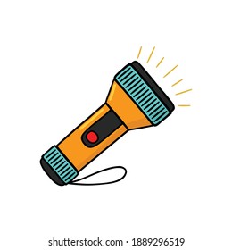 Turned on flashlight on white background flat vector illustration