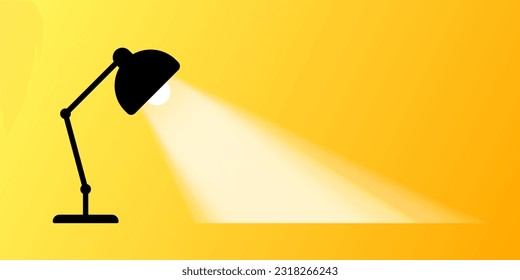 Encendió la lámpara. Plano, color, lámpara de mesa, lámpara de oficina. Ilustración vectorial.