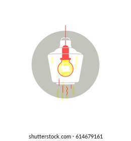 Turned on lighting illuminated lamp vector icon. Tip for preparing a house for sale. Let the lite in, improve home staging. Selling infographics. Interior cozy warm house with bulb rays illustration