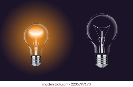 Turned on and off realistic vector lamp. Light bulb vector illustration