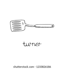 Turner, hand drawn doodle sketch, black and white vector illustration with inscription