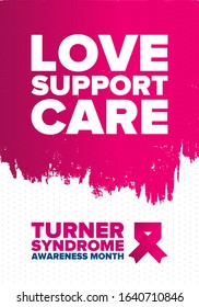Turner Syndrome Awareness Month. Celebrate annual in February. Woman healthcare. Girl solidarity. Cancer Control and protection. Female disease. Medical healthcare concept. Vector poster