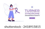 Turner syndrome awareness month. February. Girl with butterfly wings and purple ribbon. Flat vector.