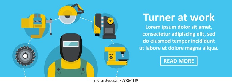 Turner at work banner horizontal concept. Flat illustration of turner at work banner horizontal vector concept for web design