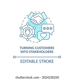 Turning customer into stakeholders blue concept icon. Alternative form of business abstract idea thin line illustration. Customers make decision. Vector isolated outline color drawing. Editable stroke