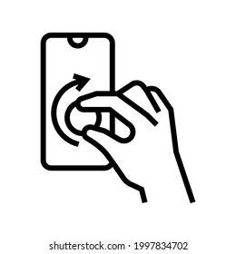 turning digital button on smartphone screen line icon vector. turning digital button on smartphone screen sign. isolated contour symbol black illustration