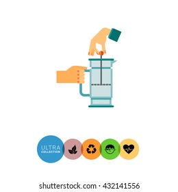 Turning lid of coffee pot flat icon